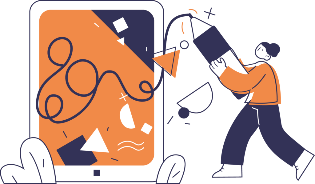 une femme dessine sur un tablet